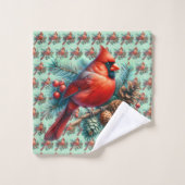 Kardinaal op dennentak met winterbessen bad handdoek (Wasdoekje)