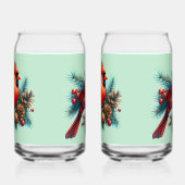 Kardinaal op dennentak met winterbessen blikvorm glas (Rechts)