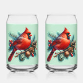 Kardinaal op dennentak met winterbessen blikvorm glas (Achterkant)