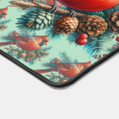 Kardinaal op dennentak met winterbessen bureaumat (Hoek)