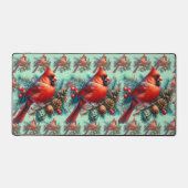 Kardinaal op dennentak met winterbessen bureaumat (Voorkant)