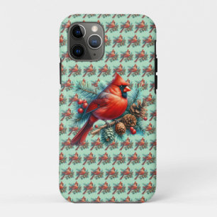 Kardinaal op dennentak met winterbessen Case-Mate iPhone case