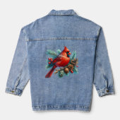 Kardinaal op dennentak met winterbessen denim jacket (Achterkant)