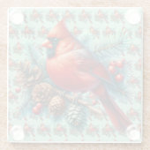 Kardinaal op dennentak met winterbessen glazen onderzetter (Achterkant)