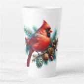 Kardinaal op dennentak met winterbessen latte mok (Voorkant)
