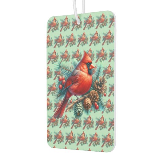 Kardinaal op dennentak met winterbessen luchtverfrisser (Links)