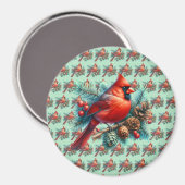 Kardinaal op dennentak met winterbessen magneet (Voorkant / Achterkant)