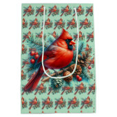 Kardinaal op dennentak met winterbessen medium cadeauzakje (Achterkant)