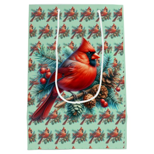 Kardinaal op dennentak met winterbessen medium cadeauzakje (Achterkant)