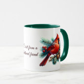 Kardinaal op dennentak met winterbessen mok (Voorkant rechts)