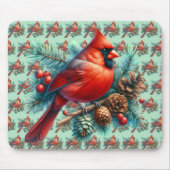 Kardinaal op dennentak met winterbessen muismat (Voorkant)
