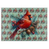 Kardinaal op dennentak met winterbessen snijplank (Voorkant)