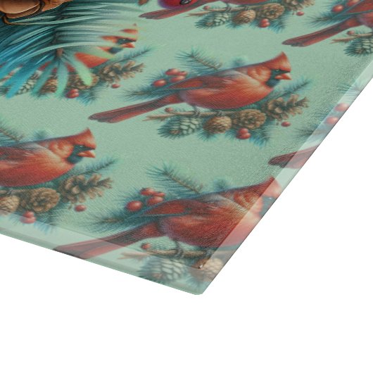 Kardinaal op dennentak met winterbessen snijplank (Hoek)