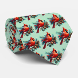 Kardinaal op dennentak met winterbessen stropdas