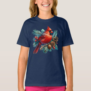 Kardinaal op dennentak met winterbessen t-shirt