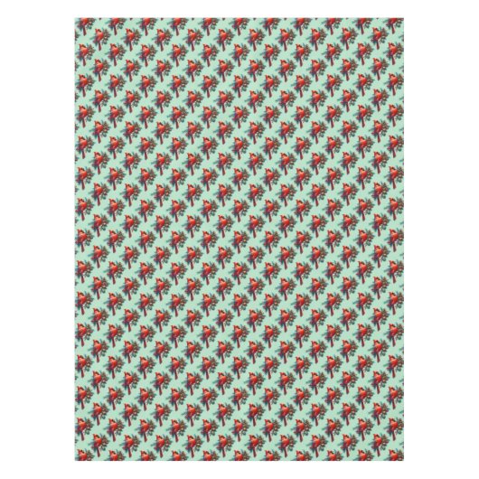 Kardinaal op dennentak met winterbessen tafelkleed (Voorkant)