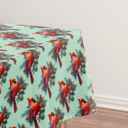 Kardinaal op dennentak met winterbessen tafelkleed (Voorbeeld)