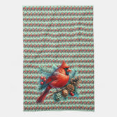 Kardinaal op dennentak met winterbessen theedoek (Verticaal)