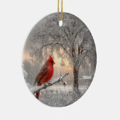 Kardinaal op een besneeuwde tak keramische cirkelv keramisch ornament (Rechts)
