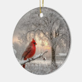 Kardinaal op een besneeuwde tak keramische cirkelv keramisch ornament (Links)