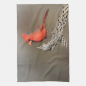 Kardinaal op een cholla rib theedoek (Verticaal)