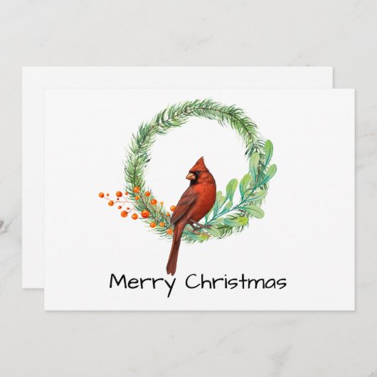 Kardinaal op een krans Plat kerstkaart (Voorkant / Achterkant)