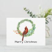 Kardinaal op een krans Plat kerstkaart (Staand voorkant)