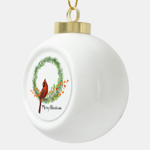 Kardinaal op een krans sneeuwvlok ingelijst Orname Keramische Bal Ornament