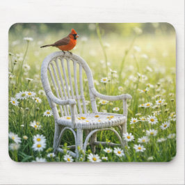 Kardinaal op een rieten stoel muismat