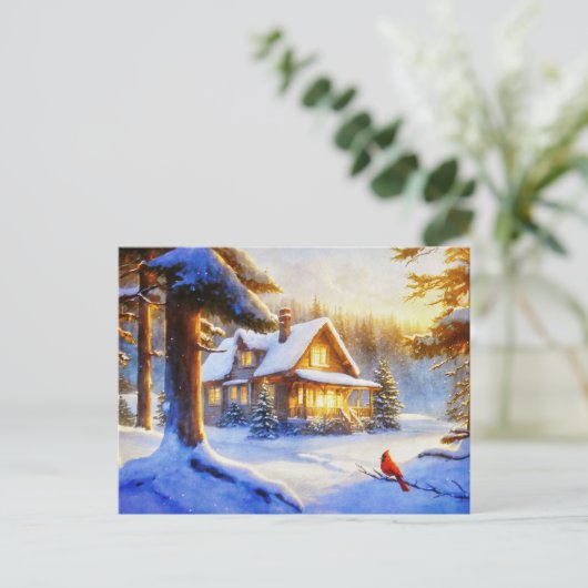 Kardinaal op een Sneeuwdag Briefkaart (Staand voorkant)