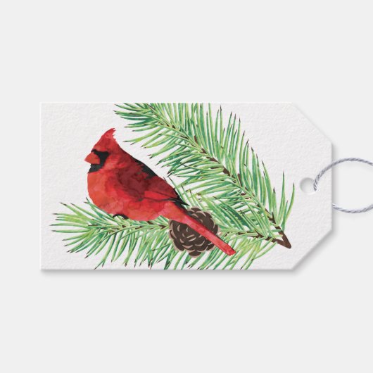 Kardinaal op Evergreen/gepersonaliseerd cadeauLabe Cadeaulabel (Voorkant (Horizontaal))