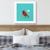 Kardinaal op gras met Aqua Blue Green Canvas Afdruk (Insitu (Slaapkamer))