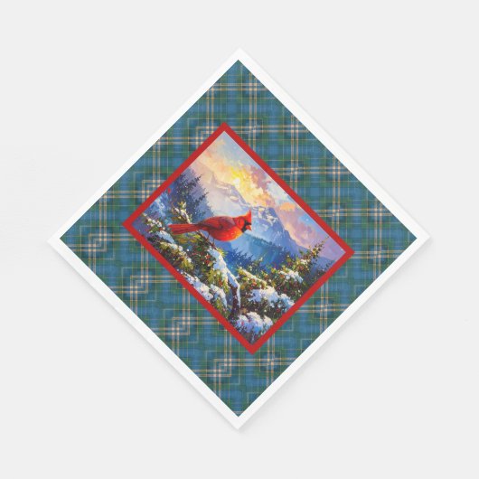 Kardinaal op Groen, Blauw, Goud, Kerst gespeeld Servet (Hoek)