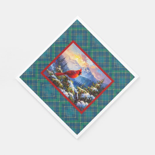 Kardinaal op Groen, Blauw, Goud, Kerst gespeeld Servet (Hoek)