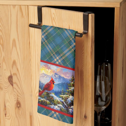 Kardinaal op Groen, Blauw, Goud, Kerst gespeeld Theedoek (Derde Gevouwen)