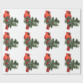 Kardinaal op Holly 3 Verpakkingspapier Cadeaupapier
