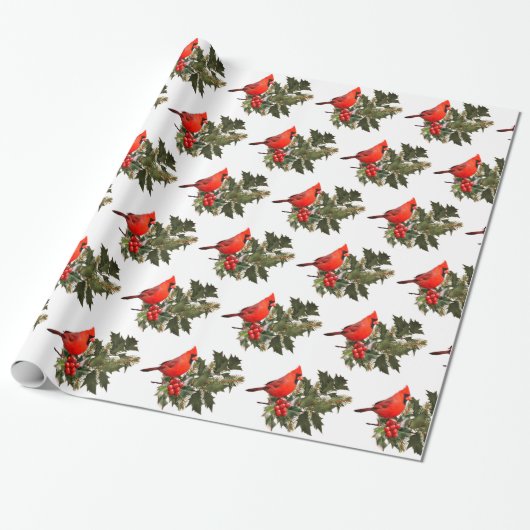 Kardinaal op Holly Wrapping Paper Cadeaupapier (Uitgerold)