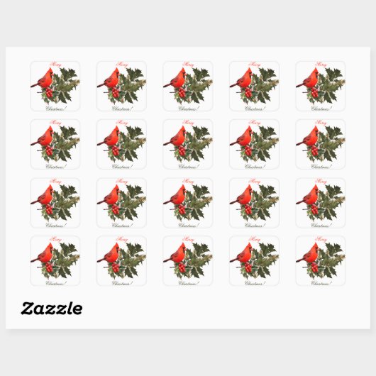 Kardinaal op Kerst Envelope Zegels/Labels/ Vierkante Sticker (Vel)