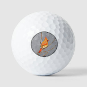 Kardinaal op tak schilderij - originele vogel kuns golfballen