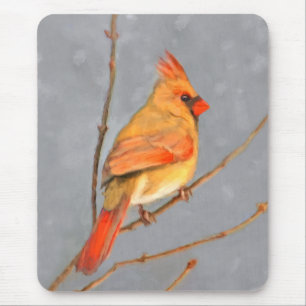 Kardinaal op tak schilderij - Originele vogel kuns Muismat
