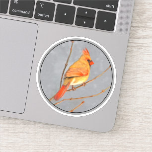Kardinaal op tak schilderij - Originele vogel kuns Sticker