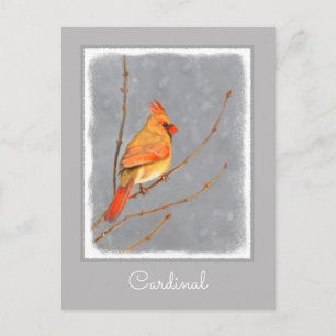 Kardinaal op tak schilderij - Originele vogelkunst Briefkaart