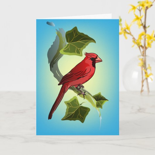 Kardinaal op vertakking met Ivy Leaves Kaart (Gele Bloem)