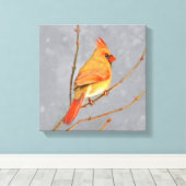 Kardinaal op vertakkingen - Oorspronkelijke vogelk Canvas Afdruk (Insitu (Houten vloer))