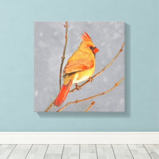 Kardinaal op vertakkingen - Oorspronkelijke vogelk Canvas Afdruk (Insitu (Houten vloer))