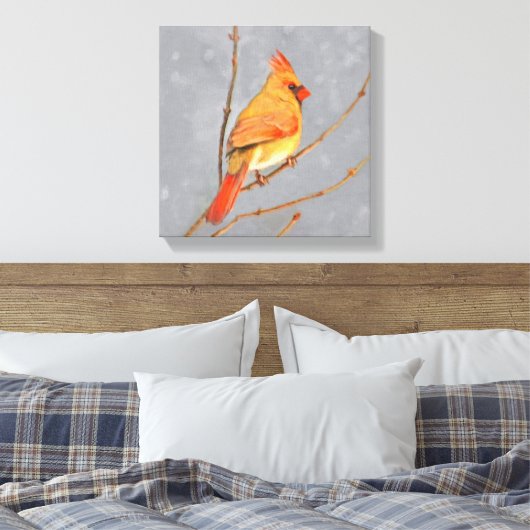 Kardinaal op vertakkingen - Oorspronkelijke vogelk Canvas Afdruk (Insitu (Slaapkamer))