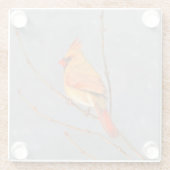 Kardinaal op vertakkingen - Oorspronkelijke vogelk Glazen Onderzetter (Achterkant)