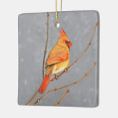 Kardinaal op vertakkingen - Oorspronkelijke vogelk Keramisch Ornament (Links)