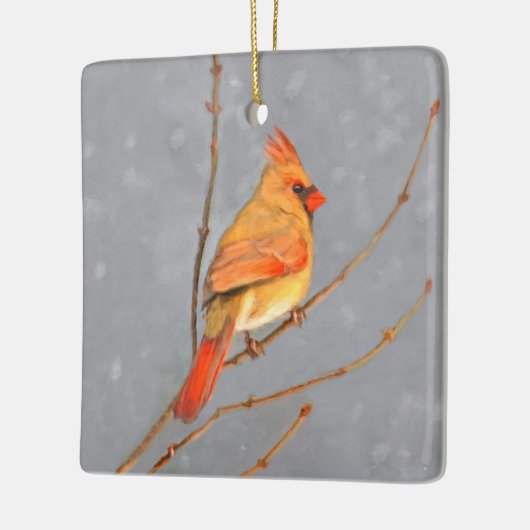 Kardinaal op vertakkingen - Oorspronkelijke vogelk Keramisch Ornament (Links)
