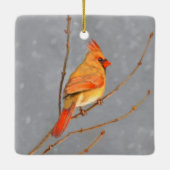 Kardinaal op vertakkingen - Oorspronkelijke vogelk Keramisch Ornament (Achterkant)
